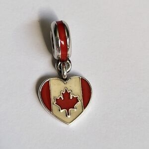 Red and White Heart Charm with Maple Leaf